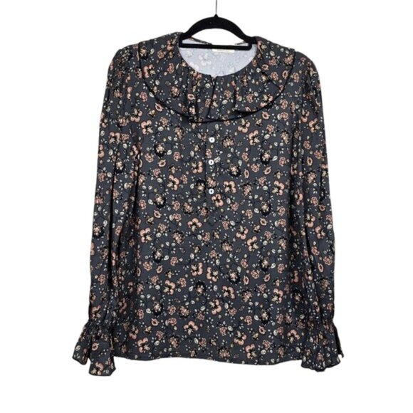 Elefantine Womens Long Sleeve Dark Grey Floral Collared Button Up Shirt Size M - Picture 4 of 8